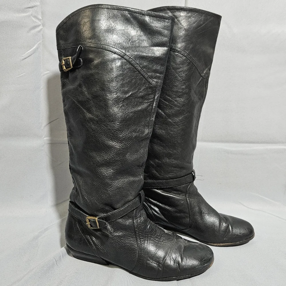 Dolce Vita Knee High Slouchy Black Leather Equestrian Pirate Flat Boots 10